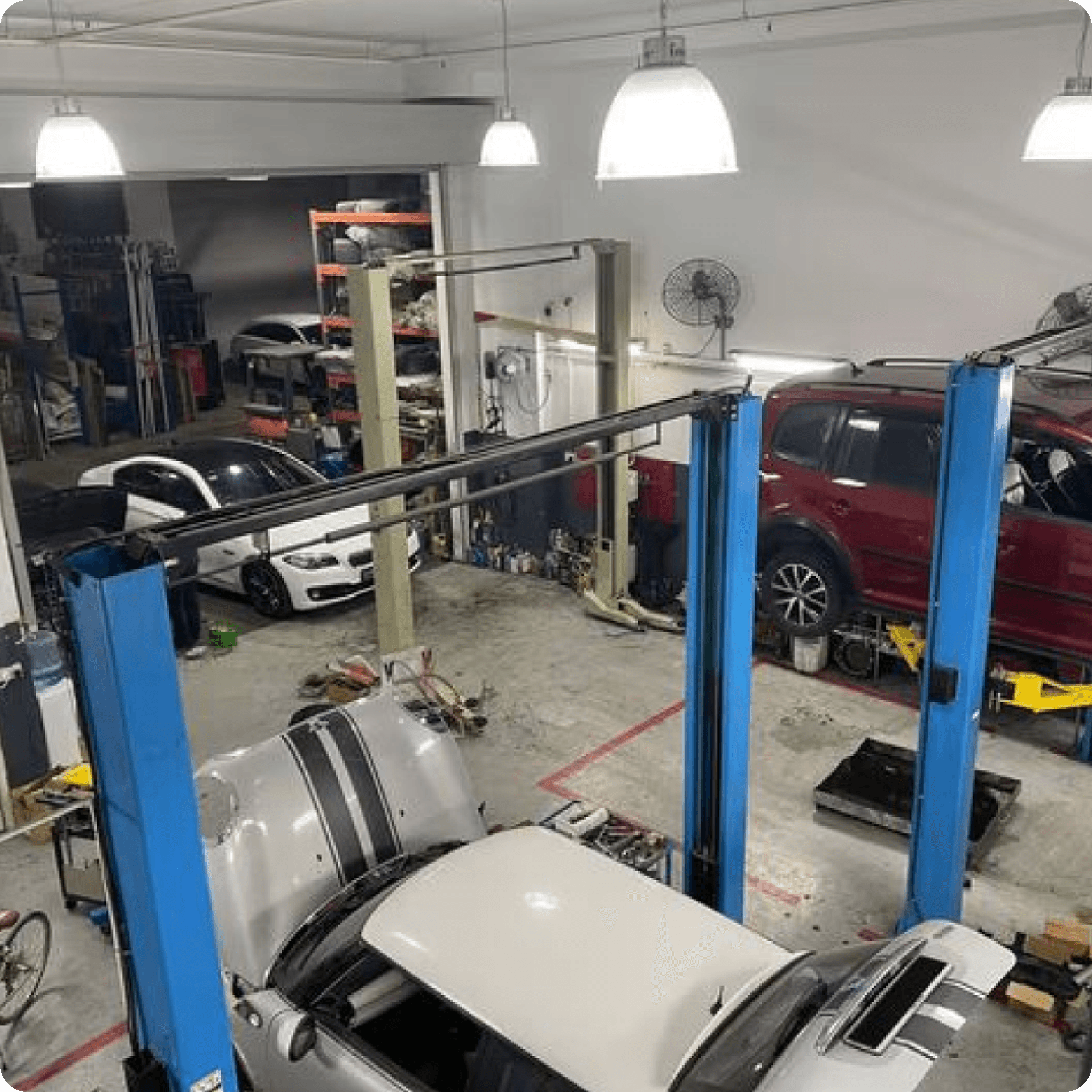 Fresh Cars workshop interior with service bays